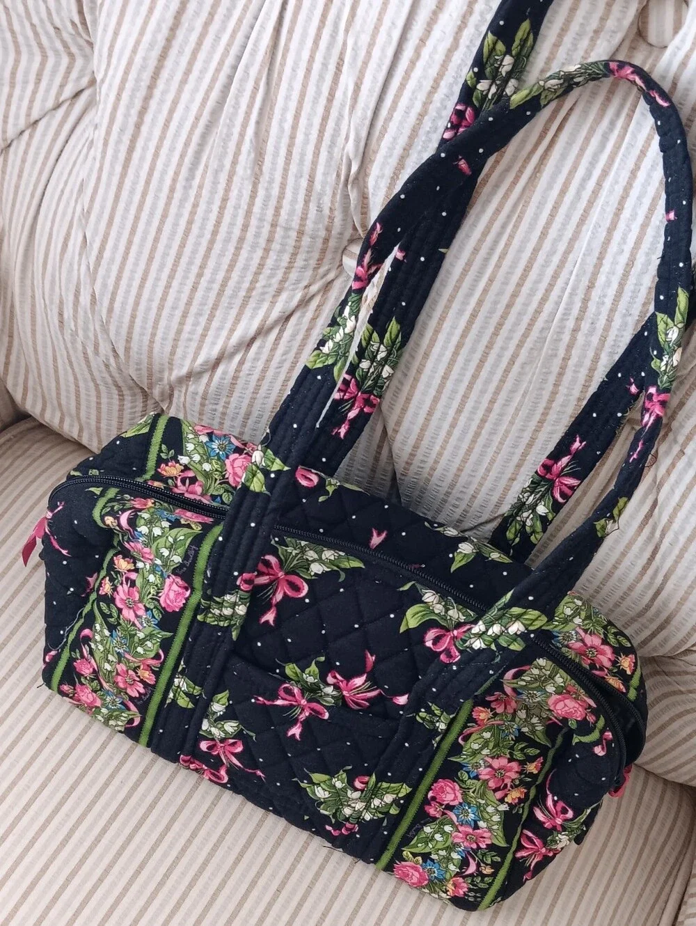 Quilted Floral Mini Tote Bag in Black and Pink